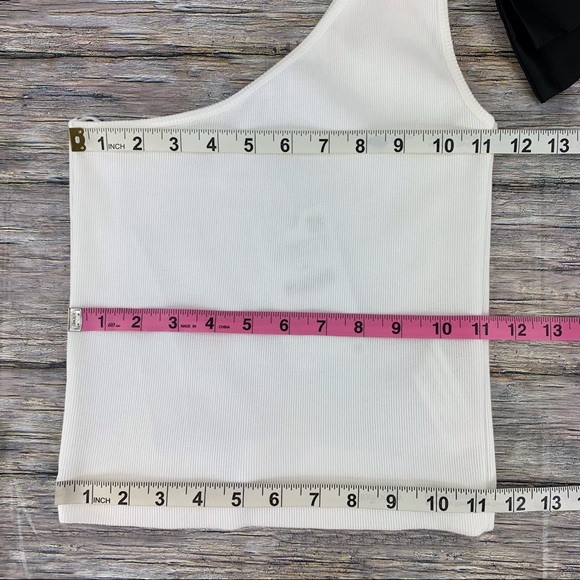 Zara NWT White One Shoulder Ribbed Top with Black Satin Shoulder Bow, Medium - Picture 13 of 16